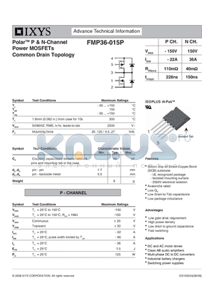 FMP36-015P datasheet - Polar P & N-Channel Power MOSFETs Common Drain Topology