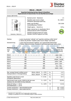 EGL1A datasheet - Superfast Switching Surface Mount Si-Rectifiers