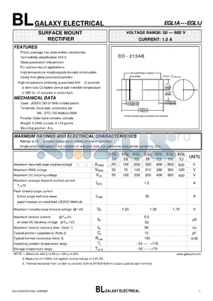 EGL1B datasheet - SURFACE MOUNT RECTIFIER