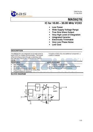 MAS9278 datasheet - IC for 10.00 - 30.00 MHz VCXO