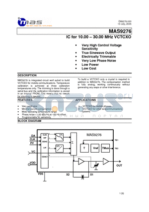 MAS9276 datasheet - IC for 10.00 - 30.00 MHz VCTCXO