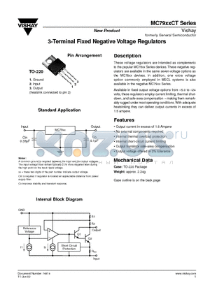 MC7909CT datasheet - 3-Terminal Fixed Negative Voltage Regulators