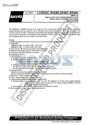 LC6543H datasheet - CMOS LSI SINGLE-CHIP 4-BIT MICROCOMPUTER FOR SMALL-SCALE CONTROL-ORIENTED APPLICATIONS