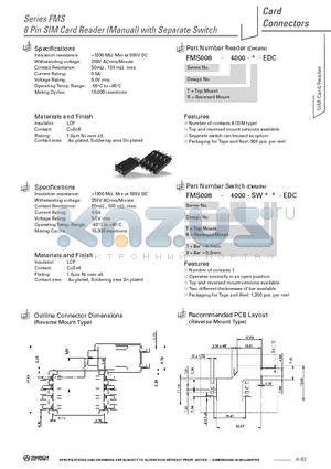 FMS008-4000-SWR3-EDC datasheet - 8 Pin SIM Card Reader (Manual) with Separate Switch