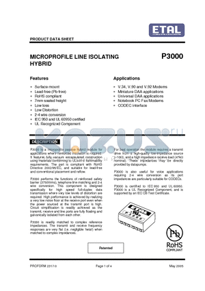 P3000 datasheet - MICROPROFILE LINE ISOLATING HYBRID