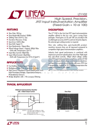 LT1102ACH datasheet - High Speed, Precision, JFET Input Instrumentation Amplifier (Fixed Gain = 10 or 100)