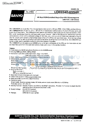 LC6554 datasheet - 4K-Byte ROM-Contained Single-Chip 4-Bit Microcomputers with FLT,LED Drivers