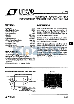 LT1102AMH datasheet - High Speed, Precision, JFET Input Instrumentation Amplifier(Fixed Gain=10 or 100)