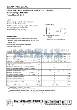 EGL34C datasheet - SURFACE MOUNT GLASS PASSIVATED ULTRAFAST RECTIFIER