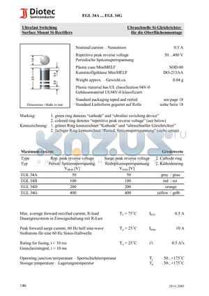 EGL34D datasheet - Ultrafast Switching Surface Mount Si-Rectifiers