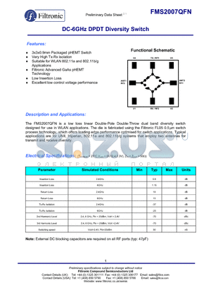 FMS2007-001 datasheet - DC-6GHz DPDT Diversity Switch