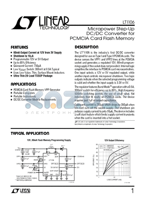 LT1106 datasheet - Micropower Step-Up DC/DC Converter for PCMCIA Card Flash Memory