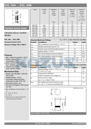 EGL34D datasheet - Surface mount diode Ultrafast silicon rectifier diodes