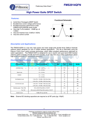FMS2014-001 datasheet - High Power GaAs SPDT Switch