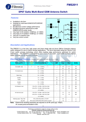 FMS2011-000-FF datasheet - SP6T GaAs Multi-Band GSM Antenna Switch
