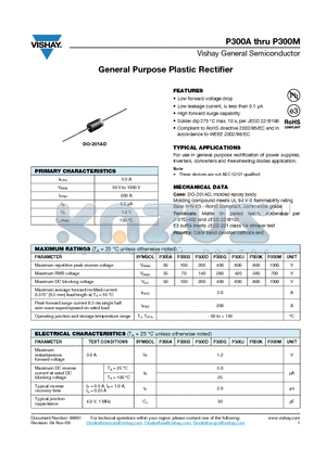 P300B datasheet - General Purpose Plastic Rectifier