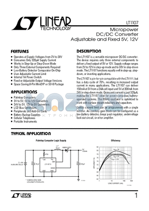 LT1107CN8-5 datasheet - Micropower DC/DC Converter Adjustable and Fixed 5V, 12V