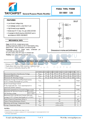 P300J datasheet - General Purpose Plastic Rectifier