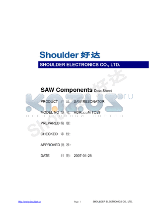 HDRM_TO39 datasheet - SAW RESONATOR