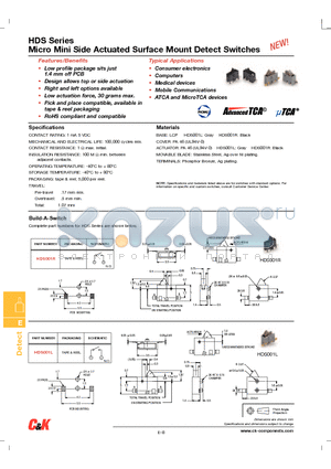 HDS datasheet - Micro Mini Side Actuated Surface Mount Detect Switches