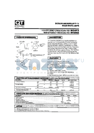 MV5491A datasheet - BICOLOR AND BIPOLAR T-13/4 SOLID STATE LAMPS