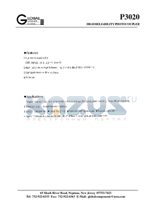 P3020B datasheet - HIGH RELIABILITY PHOTOCOUPLER