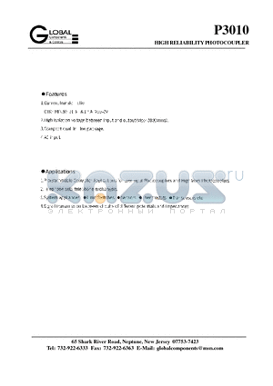 P3010 datasheet - HIGH RELIABILITY PHOTOCOUPLER