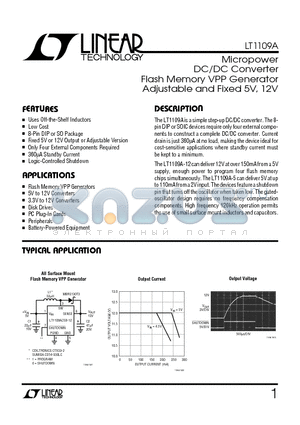 LT1109A datasheet - Micropower DC/DC Converter Flash Memory VPP Generator Adjustable and Fixed 5V, 12V