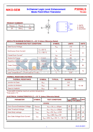 P3056LS datasheet - N-Channel Logic Level Enhancement Mode Field Effect Transistor