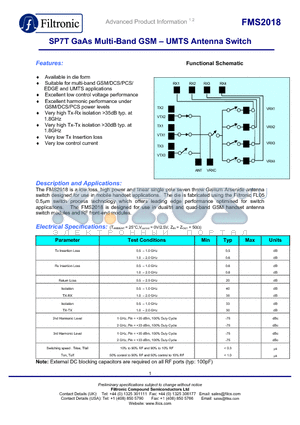 FMS2018 datasheet - SP7T GaAs Multi-Band GSM - UMTS Antenna Switch