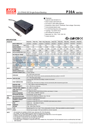 P30A-2P2J datasheet - 12~27WAC-DC Single Output Desktop