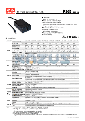 P30B datasheet - 12~27WAC-DC Single Output Desktop