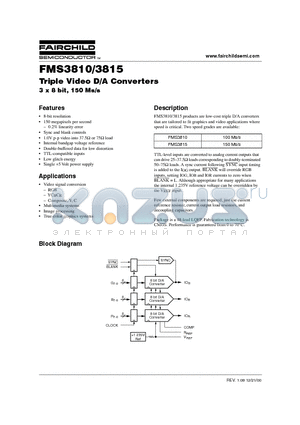 FMS3815KRC datasheet - Triple Video D/A Converters 3 x 8 bit, 150 Ms/s