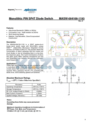 MASW-004100 datasheet - Monolithic PIN SP4T Diode Switch