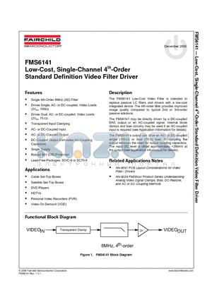 FMS6141 datasheet - Low-Cost, Single-Channel 4th-Order Standard Definition Video Filter Driver