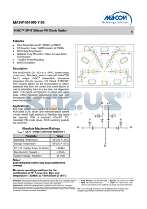 MASW-004100-1193_2 datasheet - HMIC SP4T Silicon PIN Diode Switch
