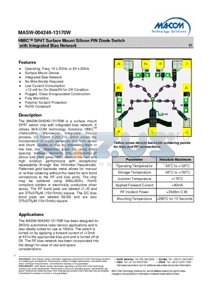 MASW-004240-13170W datasheet - HMIC SP4T Surface Mount Silicon PIN Diode Switch