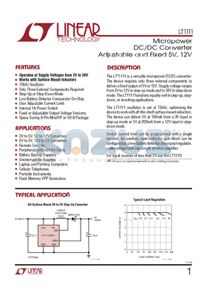 LT1111CS8-5 datasheet - Micropower DC/DC Converter Adjustable and Fixed 5V, 12V