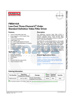 FMS6143ACSX datasheet - Low-Cost Three-Channel 6th-Order Standard Definition Video Filter Driver