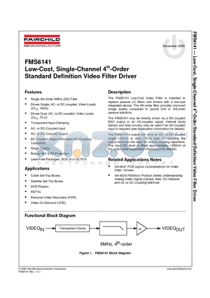 FMS6141_06 datasheet - Low-Cost, Single-Channel 4th-Order Standard Definition Video Filter Driver