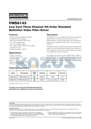 FMS6143CSX datasheet - Low Cost Three Channel 4th Order Standard Definition Video Filter Driver