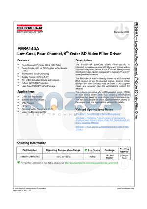 FMS6144AMTC14X datasheet - Low-Cost, Four-Channel, 6th-Order SD Video Filter Driver