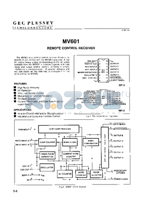 MV601 datasheet - REMOTE CONTROL RECEIVER