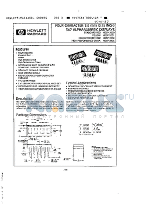 HDSP-2000 datasheet - FOUR CHARACTER 3.8 mm (0.15 INCH) 5 x 7 ALPHANUMERIC DISPLAYS