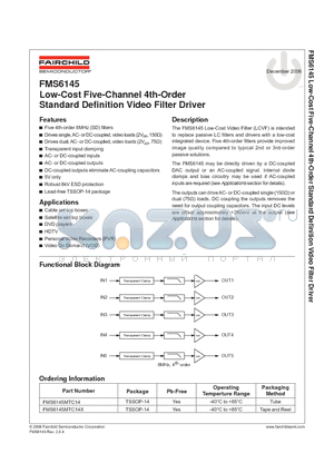 FMS6145_06 datasheet - Low-Cost Five-Channel 4th-Order Standard Defi nition Video Filter Driver