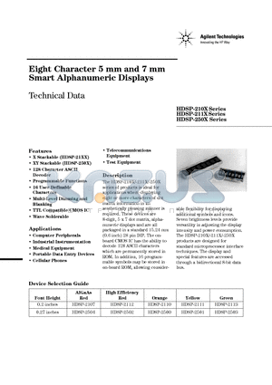 HDSP-2110 datasheet - Eight Character 5 mm and 7 mm Smart Alphanumeric Displays