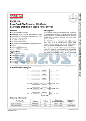 FMS6146MTC14X datasheet - Low-Cost Six-Channel 4th-Order Standard Defi nition Video Filter Driver