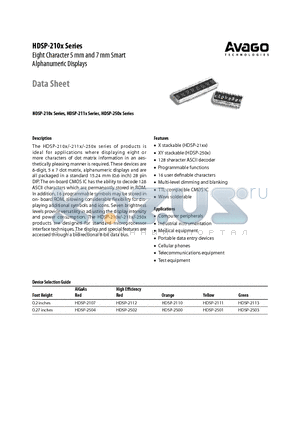 HDSP-2111 datasheet - Eight Character 5 mm and 7 mm Smart Alphanumeric Displays