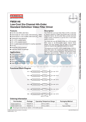 FMS6146MTC14X datasheet - Low-Cost Six-Channel 4th-Order Standard Defi nition Video Filter Driver