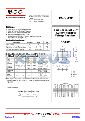 MC79L06F datasheet - Three-Terminal Low Current Negative Voltage Regulator